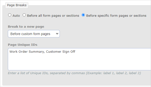 PDF editor - Inserting page breaks before specific pages or sections